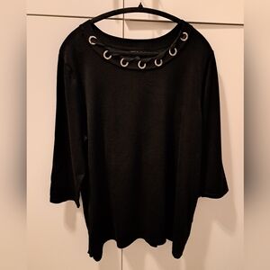 Ladiew Cable & Gauge Black Knitted Top with Metallic Grommets
